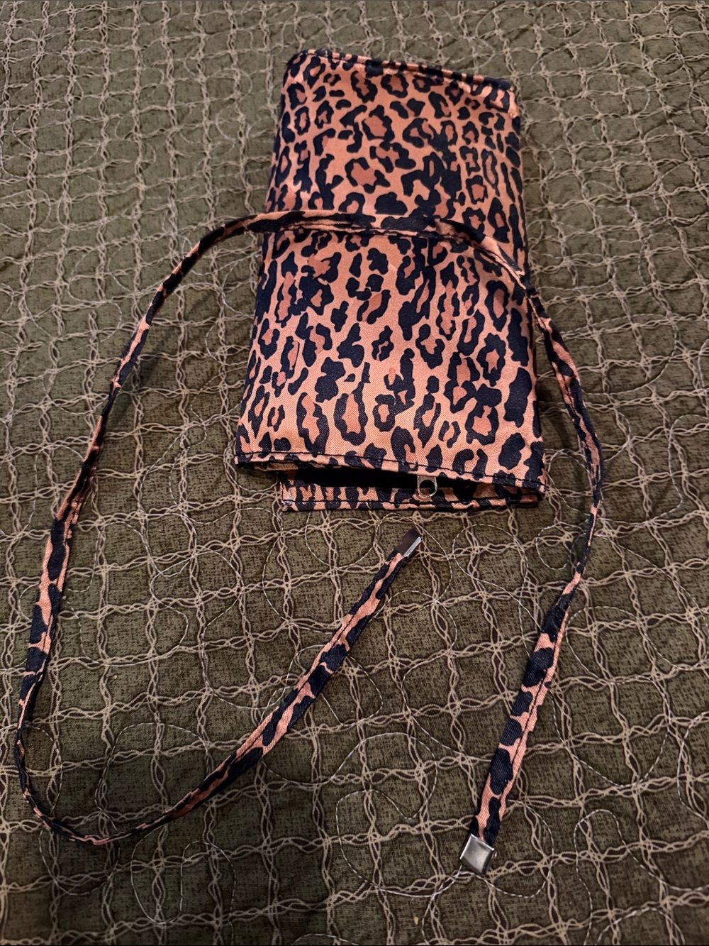 Leopard Print Crossbody Wallet Bag - Tan and Black